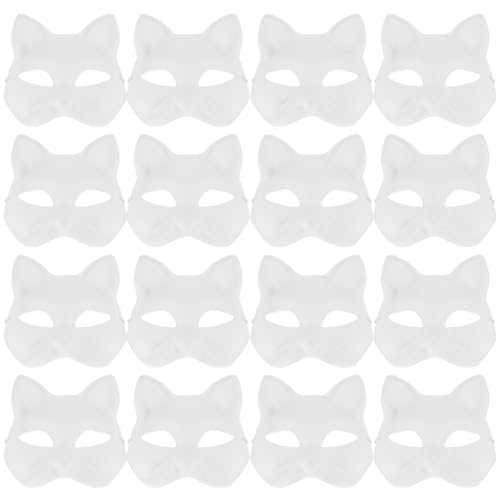 MAGICLULU 20 Stück Katzenmaske DIY Weiße Papiermaske Leer Bemalbare Maske Zellstoff Halloween Handbemalte Gesichtsmaske Kreative Maskerademaske Für Kinder Malen Fuchs Wolf Maske von MAGICLULU