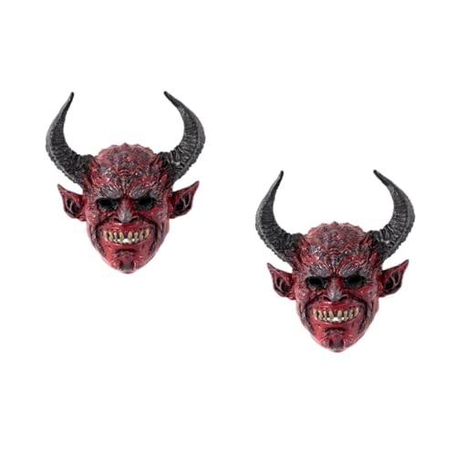 MAGICLULU 2St Teufelshorn-Kapuzenmaske Cosplay-Maske Partymasken Hornmaske dämonen maske Horrormaske Teufelsmaske gruselige Dekoration Halloween-Dämonenmaske Cosplay gruselige Maske RP rot von MAGICLULU