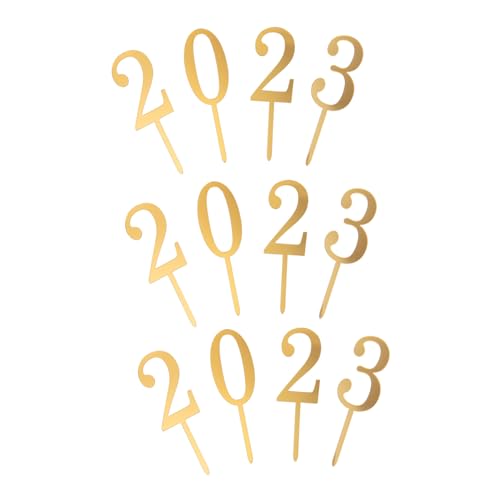 MAGICLULU 3 Sätze 2023 Kucheneinsatz 2023 Cupcake-Picks 2023 bedruckte Topper Dekorationen new year cake topper party decoration Cupcake-Picks zum Abschluss Kucheneinsatz- Acryl Golden von MAGICLULU