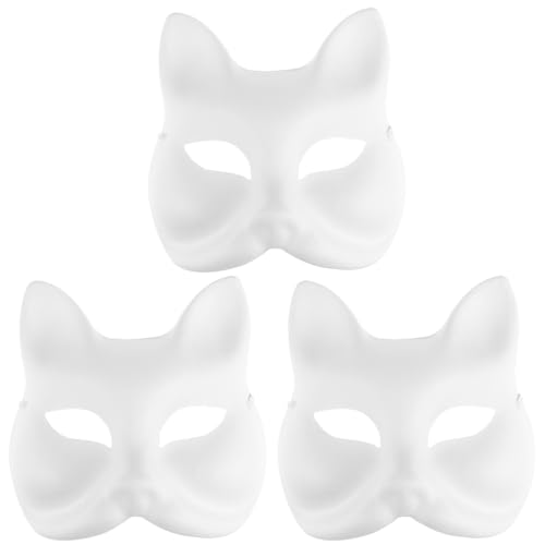 MAGICLULU 3 Stück DIY Unbemalte Maskerademaske Weiße Katze Fuchs Leere Maske Für Halloween-Weihnachtsparty-Dekorationen von MAGICLULU