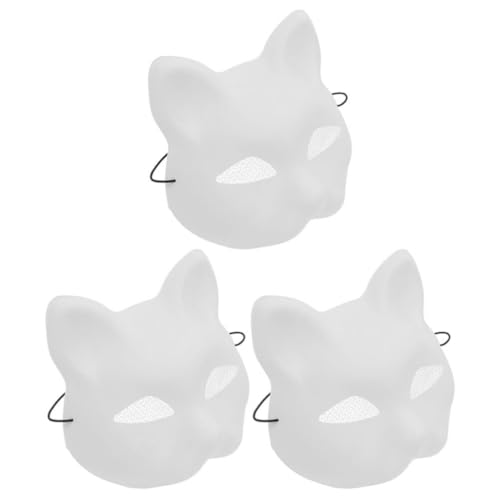 MAGICLULU 3 Stück Halloween-Fuchsmaske Leere Katzenmasken Unbemalte Papiermasken Tiermasken Einfarbige Maskerademasken Für Halloween-Cosplay-Kostümzubehör von MAGICLULU