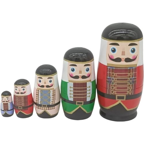 MAGICLULU 5 Stück Weihnachts-Russische Puppen Nusssoldat Matroschka Holz S. von MAGICLULU