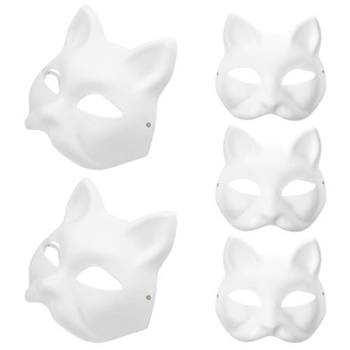 MAGICLULU 5 Stück Weiße Katzenmasken Unbemalt Blanko Diy-Maskerademaske Katzenmasken Zum Bemalen Für Halloween Maskerade Cosplay-Masken Kostümpartys von MAGICLULU