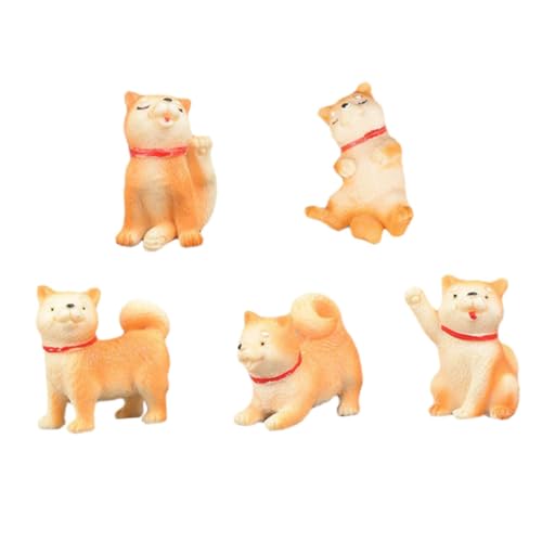 MAGICLULU 5 Stücke Akita-hundeverzierung Miniatur Plüsch Auto Zwinger Heiser Welpe Pudel Puppenzubehör Puppenhaus Zubehör Desktop-Ornament Desktop-möbel Kunstharz Yellow von MAGICLULU