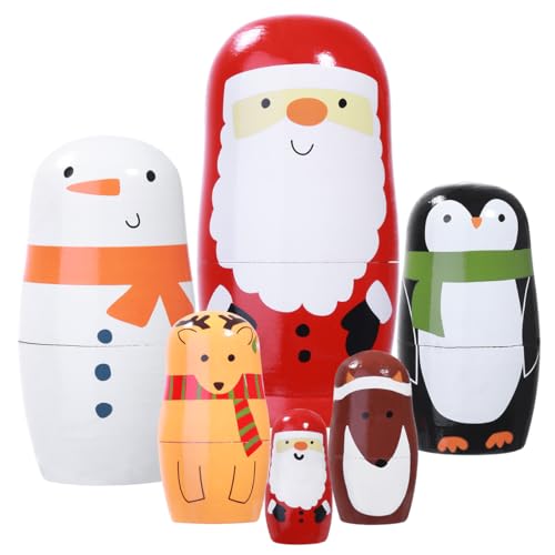 MAGICLULU 6 Stück Russische Weihnachts-nistpuppen, Weihnachtsmann, Pinguin, Elch, Schneemann, Matroschka-Puppen, Handgefertigtes Stapelset aus Holz für Kinder, Weihnachten, Geburtstag, MAGICLULU 6 Stück Russische Weihnachts-nistpuppen, Weihnachtsmann, Pinguin, Elch, Schneemann, Matroschka-Puppen, Handgefertigtes Stapelset aus Holz für Kinder, Weihnachten, Geburtstag, von MAGICLULU
