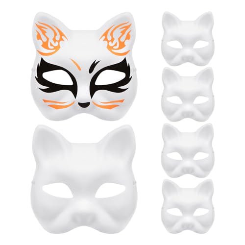 MAGICLULU 6 Stück Weiße Katzenmasken Unbemalt Blanko Diy-Maskerademaske Zum Bemalen Für Cosplay-Masken Kostümpartys von MAGICLULU