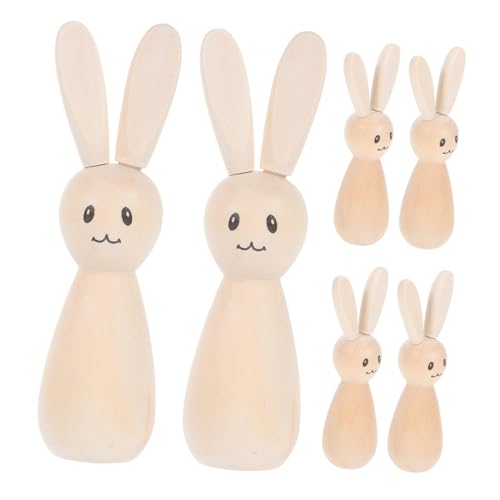 MAGICLULU 6St Osterhasenpuppe Hasen für Ostern Bastelset basteln zu ostern Osterfest Dekoration aus Knochen Zubehör Kaninchen Hasenpuppen aus Holz Steckpuppen unvollendet von MAGICLULU