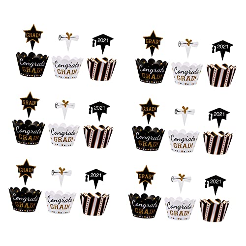 MAGICLULU 72 Stück 2021 abschluss kuchen tasse geburtstagsdeko kindergeburtstags dekoration Herzlichen Glückwunsch Tortenaufsatz Kuchenanzeige Stand Cupcake-Dekoration Cupcake-Wrapper von MAGICLULU