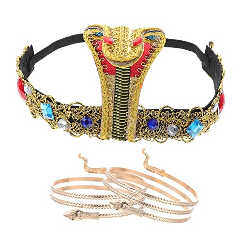 MAGICLULU Ägyptische Kostüm Accessoires Schlangendesign Haarband Neuartige Armbänder Für Cosplay Halloween Und Partys Teiliges Mit Kopfbedeckung Und Schlangenarmbändern von MAGICLULU