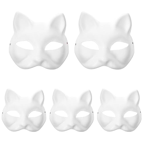 MAGICLULU Blanko-Katzen-Papiermaske: 5 Stück Unbemalte Katzenmasken Aus Papier Katzen- Weiße Maskerade-Maske Kostüm-Requisite Für Cosplay Halloween-Party von MAGICLULU