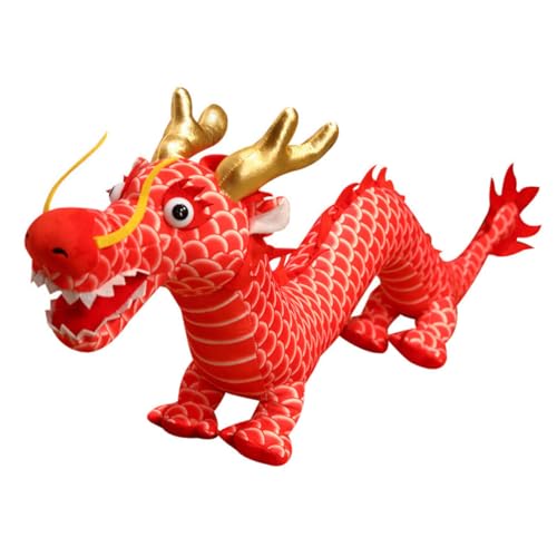 MAGICLULU Chinesische Drachenpuppe realistische Babypuppe Figur Drachen Kuscheltier Dragon Kuscheltier Plüsch-Drachen-Dekoration Chinesisches Neujahrsdrachendekor PP Baumwolle rot von MAGICLULU