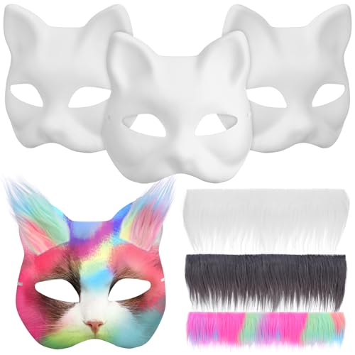 MAGICLULU Fuchsmasken Therian-Masken Weiße Katzenmasken Selbstgemachte Weiße Tiermaske Unbemalte Maskerademaske Leere Diy-Halloween-Maske Leere Maske Mit Anziehboas Für Karneval Cosplay von MAGICLULU