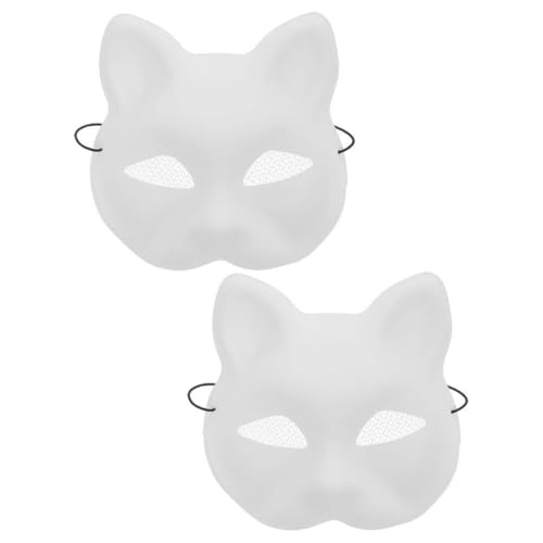 MAGICLULU Halloween-Katzenmaske 2 Stück Therian-Masken Weiße Fuchs-Masken Aus Kunststoff Leere Therian-Masken Unbemalte Wolfstier-Halbgesichtsmasken Diy-Maskenmaske von MAGICLULU