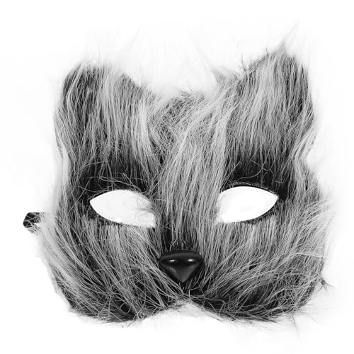 MAGICLULU Halloween-Masken Schwarze Therian-Maske Künstliche Fuchsmaske Maskerademaske Halbe Tiermasken Wolfsmasken Flauschige Plüschmaske Halloween-Kostüm-Requisiten von MAGICLULU