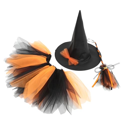 MAGICLULU Halloween-hexenkostüm Für Jungen Und Mädchen Bequemer Atmungsaktiver Stoffrock Hexenhut von MAGICLULU