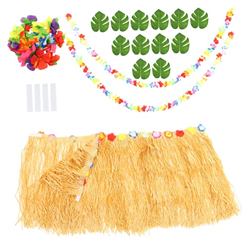 MAGICLULU Hawaiian Party Dekorationsset 43 Teiliges Tischrockset Strohfarbe Mit 12 Monstera Blättern 24 Hibiskusblüten 2 Meter Blumenband Und 4 Klettverschlüssen Ideal Für Luau Und von MAGICLULU