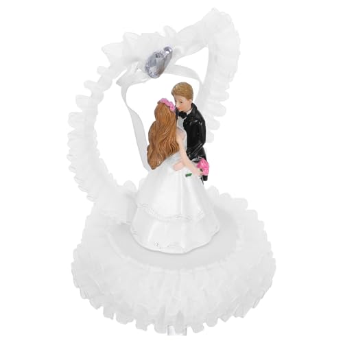 MAGICLULU Hochzeitsdekorationen Lustiger Hochzeitstortenaufsatz Paar Hochzeitstorte-ornament Herz-kuchenaufsatz Individuelle Hochzeitstorte Topper Braut Bräutigam Puppe Weiß Gittergewebe von MAGICLULU