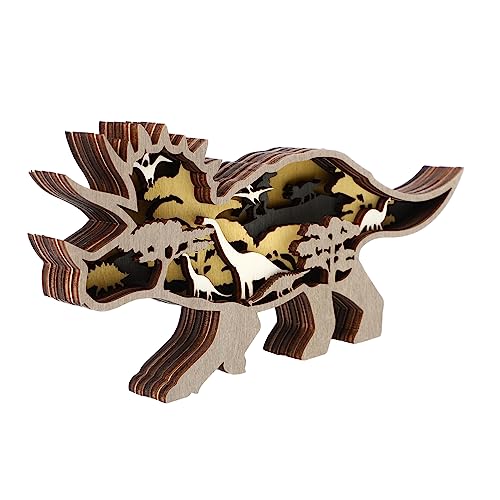 MAGICLULU Holzschnitzerei Handwerk Dinosaurier- Mini-Spielzeug Wildtierfiguren Dinosaurierform Schmücken Tischdekoration Minifiguren Wilde Tierfiguren Holziges Spielzeug Skulptur Brown von MAGICLULU