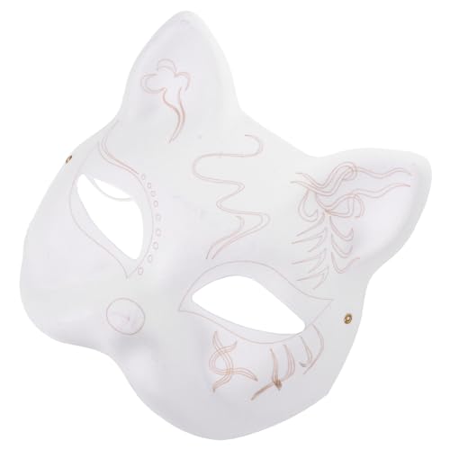 MAGICLULU Katzenmaske Weißes Papier Leere Fuchsmaske Therian-Maske Handbemalte Maske Leere Tier-Gesichtsmaske Halloween-Maskerade-Kostüm Cosplay-Zubehör B von MAGICLULU