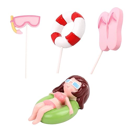 MAGICLULU Schwimmbad-Kuchendekorationen 4 Stück Hawaiianische Strand-Kuchenaufsätze Schwimmring Brillen-Slipper Und -Rosa-Kuchenspieß Für -Strand-Geburtstagsparty-Zubehör von MAGICLULU