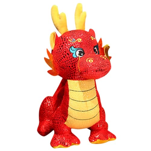 MAGICLULU Sternzeichen-Drachen-Puppe Drachenplüschpuppe anschmiegsames Kuscheltier puppenaugen Dekoration Drachen-Maskottchen- Drachenspielzeug im chinesischen Stil PP Baumwolle rot von MAGICLULU