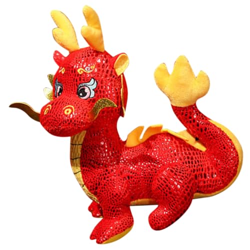 MAGICLULU Sternzeichen-Drachen-Puppe Plüsch Tragen Drachendekor Drachenpuppen- Süße Kuscheltiere Puppenaugen Dekoration Jahresdrache Stofftier Pp Baumwolle Rot von MAGICLULU