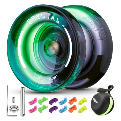 MAGICYOYO Crystal Yoyo K2, Profi JoJo für Kinder und Anfänger, Magic JoJo mit Leerlauf und Kugellager, Trick JoJo für Responsive und Unresponsive, mit 12 Schnur, Koffer, Zubehör (Schwarz Grün) von MAGICYOYO