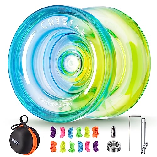 MAGICYOYO Crystal Yoyo K2 Blau Gelb, Responsive JoJo für Kinder Anfänger, Dual Purpose Yoyo Professional Trick JoJo, Kunststoff Yo yo mit Nicht reagierendem Jo-jo Lagersatz, 12 Saiten, Yo-Yo Case von MAGICYOYO