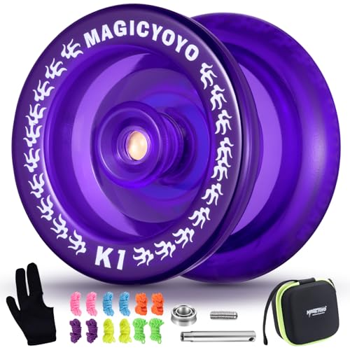 MAGICYOYO JoJo K1 Responsive Yoyo für Kinder und Anfänger, Upgraded Dual-Mode JoJo für Fortgeschrittene, einschließlich unresponsives Bearing, JoJo-Storage-Case, 12 Yo Yo Strings, Jo Jo Glove (Lila) von MAGICYOYO