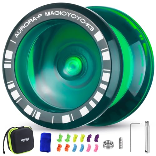 MAGICYOYO JoJo K3 Aurora-p, Finger Spin Professionelles Trick JoJo für Kinder, Reaktionsfähiges und Nicht Reagierendes Yoyo für Fortgeschrittene, mit 12 JoJo-Saiten und JoJo-Zubehörset (Dunkelgrün) von MAGICYOYO