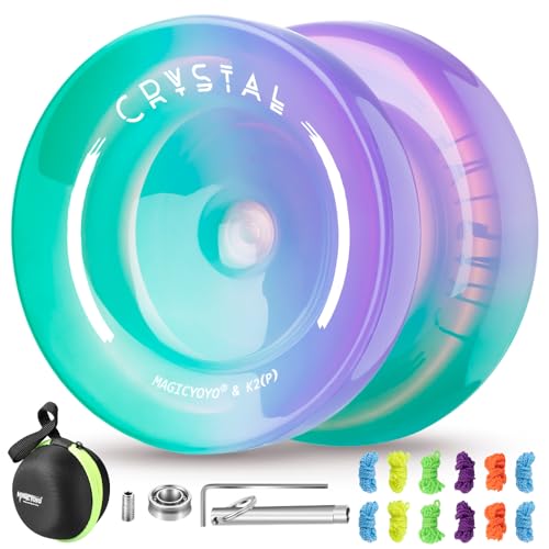 MAGICYOYO JoJo Responsive Yoyo for Kinder, Profi JoJo Trick Jo Jo für Anfänger, Crystal JoJo K2 Grün Violett Gradient, Mehrzweck JoJo mit Unresponsive Yoyo Kugellager + 12 Jo Jo Schnur + Removal Kit von MAGICYOYO