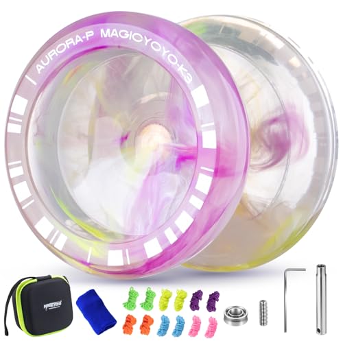 MAGICYOYO JoJo Kinder K3 Aurora-p, Responsive Yoyo für Finger Spin Trick, Dual Purpose Profi Yoyo für Kinder, Nicht reagierendes JoJo für Erwachsene, mit 12 Saiten und Zubehörset (Bunt) von MAGICYOYO