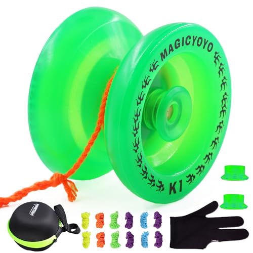 MAGICYOYO K1 Jojos leuchtet im Dunkeln, Profi Responsive JoJo für Kinder, Erwachsene Jo-jos, Anfänger leuchtender Jo-Jo für Mädchen, Jungen Magic Yoyo K1 mit 12 Jo Jo Saiten, grün von MAGICYOYO