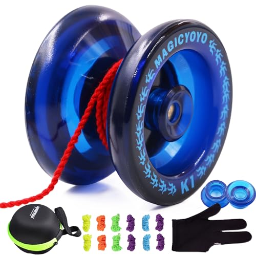 MAGICYOYO K1 Responsive JoJo für Kinder, Teen, Anfänger Yo-yo, Erwachsene Jo-jo, Profi Jojos für Mädchen, Jungen, Magic Yoyo K1 Jo Jo Ball Kunststoff mit 12 Jo-jo-Saiten Set, Marineblau von MAGICYOYO