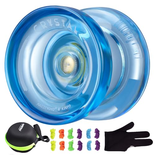 MAGICYOYO K2 Crystal Blau Profi Responsive JoJo für Kinder, Teen, Anfänger Jojos, Finger Spin Tricks und Mehr, Magic Yoyo K2 Jo-jo mit 12 Jo Jos Saiten+ 2 Hubstacks+ Fall+ Handschuh von MAGICYOYO