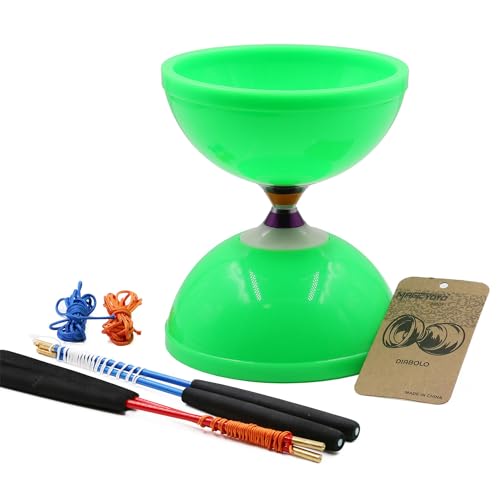 MAGICYOYO MD01 Diabolo Profi Groß mit Dreifach-Kugellagern für Kinder, Erwachsene, 15cm Diabolo mit 4 Metallstäbe+Tasche+4 Diabolos-Schnur Jonglierset, Anfänger Jonglierspielzeug Geschenk, Grün von MAGICYOYO