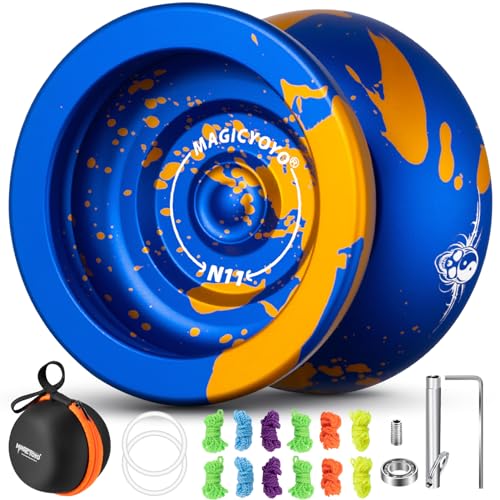 MAGICYOYO N11 Jojo Profi Trick Jojo Mit Leerlauf, Trick Yoyo Unresponsive Yoyo Profi Jojo Mit Kugellager, Mit Magic Yoyo Responsive Kugellager + 12 Yoyo Schnur + Yoyo Case (Blua Gold) von MAGICYOYO