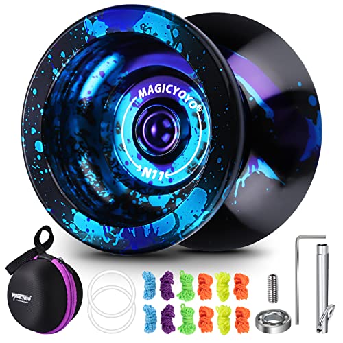 MAGICYOYO Profi Yoyo N11, Tricks JoJo Suitable für Fortgeschrittene, Reaktionsfähiges JoJo für Kinder, Metall Jo-Jo mit reagierendem Yoyo-Modus+ Yo-Yo-Lagersatz + 12 Yoyo Schnüre + Yo-Yo Tasche von MAGICYOYO