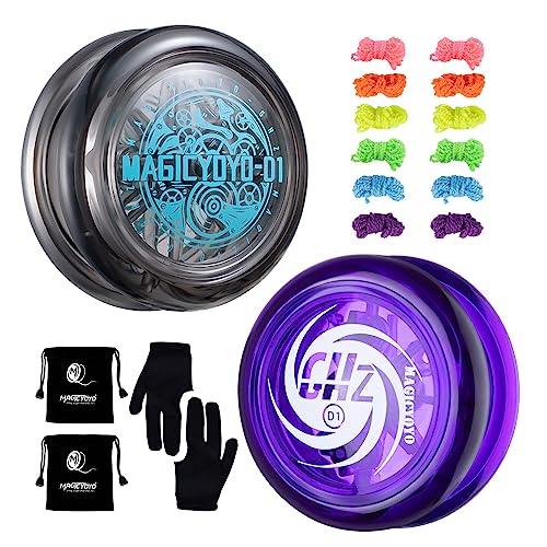 MAGICYOYO Pack of 2 D1, Responsive YoYos for Kids, Crystal Purple & D1 Crystal Black YoYos with A+B Logo, 2A Looping Yoyo + 12 Yoyo Strings + 2 Glove + 2 Bag von MAGICYOYO