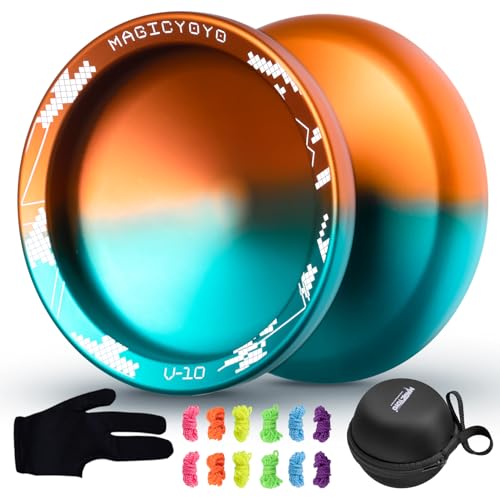 MAGICYOYO Professionelles JoJo V10 - Pro Finger Spin Tricks Yoyo, Unresponsive JoJo für fortgeschrittene Spieler, Metall Yoyo Stunt Yo Yo Professional Yo-Yo mit 12 Yoyo Schnüren + Jo-Jo Lager-Set von MAGICYOYO