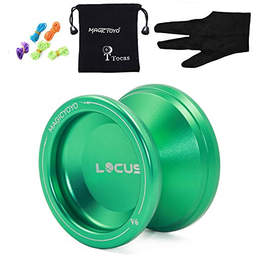 MAGICYOYO Profi Responsive JoJo für Kinder Erwachsene, Jojos für Anfänger Spielzeug, Magic Yoyo V6 Locus Metall Jo-Jo mit Yo-yo Sack, Handschuh, 5 Jo-jos Saiten, Grün von MAGICYOYO