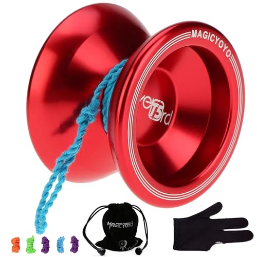 MAGICYOYO Profi Unresponsive JoJo für Kinder, Teen, Erwachsene, Nicht für Anfänger, Magic Yoyo T5 Overlord Non Responsive Jo-jo Ball Metall mit Handschuh, Tasche, 5 Jojos Saiten, rot von MAGICYOYO