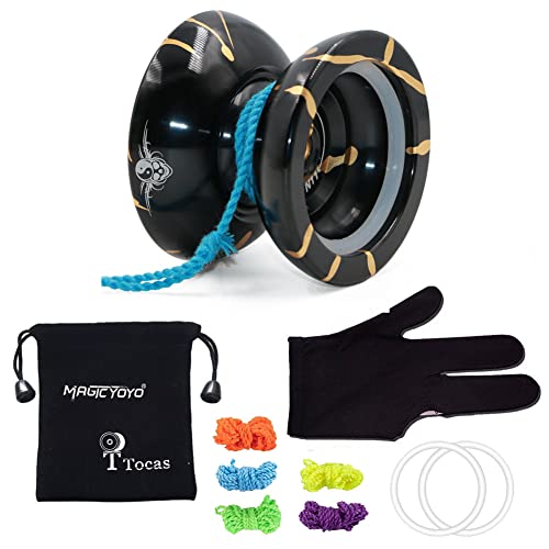 MAGICYOYO Profi Unresponsive JoJo für Kinder und Erwachsene, Nicht für Anfänger, Magic Yoyo N11 Pro Metall Jo-Jo Ball mit Tasche, Jo Jo Handschuh und 5 Jojos Saiten, Schwarz und Gold JoJo von MAGICYOYO