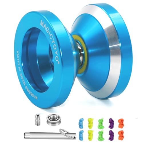 MAGICYOYO Profi Responsive JoJo & Unresponsive Jojos für Kinder, Teen, Erwachsene Yo-yo - Magic Yoyo N8 Responsive Jo Jo Metall mit Unempfindliche Lager+ Entferner+ 10 Jo-Jos-Saiten+ Tasche, Blau von MAGICYOYO