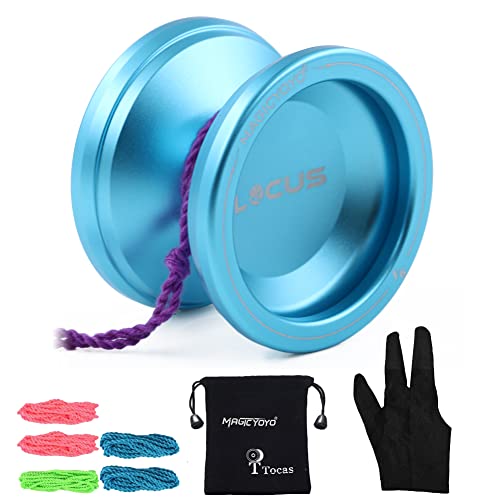 MAGICYOYO V6 JoJo für Kinder Anfänger, Profi Responsive Jojos für Teens, Erwachsene, Magic Yoyo V6 Locus Metall Jo-Jo Ball mit Yo-yo Handschuh+ Tasche+ 5 Jo-jos Saiten, Blau von MAGICYOYO