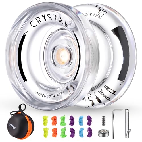 MAGICYOYO K2 Crystal Yoyo Profi JoJo Mit Leerlauf, Responsive Yoyo Trick JoJo Dual Zweck JoJo Für Kinder, JoJo Kinder Unresponsive JoJo Magic Yoyo Mit Kugellager + 12 Yoyo Schnüre + JoJo Hülle (Weiß) von MAGICYOYO