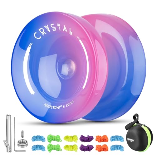 MAGICYOYO JoJo für Kinder Anfänger, Responsive Yoyo K2 Blau Rosa Gradient, Trick Yoyo Professional Yoyo Ball mit Unresponsive Yoyo Lager + 12 Yoyo Saiten + JoJo Aufbewahrungstasche + Yoyo Lagersatz von MAGICYOYO