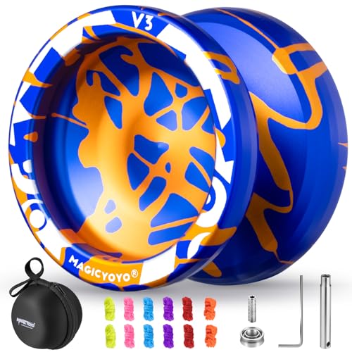 MAGICYOYO V3 Professionelles Jojo für Kinder ab 8-12+, Dual-Modus Yoyo mit Responsive & Unresponsive, Langlebige Aluminiumlegierung mit 12 Jo Jo-Schnüren & Lager-Kit, Starter Yoyo mit Etui (Blau-Gold) von MAGICYOYO