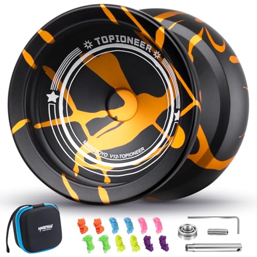 MAGICYOYO V12 Profi JoJo Finger Spin Yoyo für Anfänger & Fortgeschrittene, Duales Metall-JoJo Reaktionsfähig & Nicht-Reaktionsfähig, Robustes Aluminium-Legierung Trick-JoJo, Inklusive Yoyo-Lager-Set von MAGICYOYO