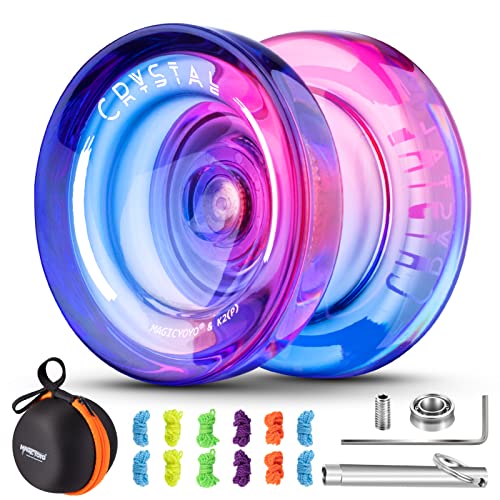 MAGICYOYO Responsive JoJo für Kinder, Profi JoJo K2 Kristall Rosa Lila, Dual Purpose Yoyo für Anfänger, Trick Professional Jo Jo Spielzeug, mit Unresponsive Yoyo Lager Kit, 12 Saiten, Fall von MAGICYOYO